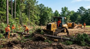 Professional arborist crew clearing land in Shreveport, Louisiana