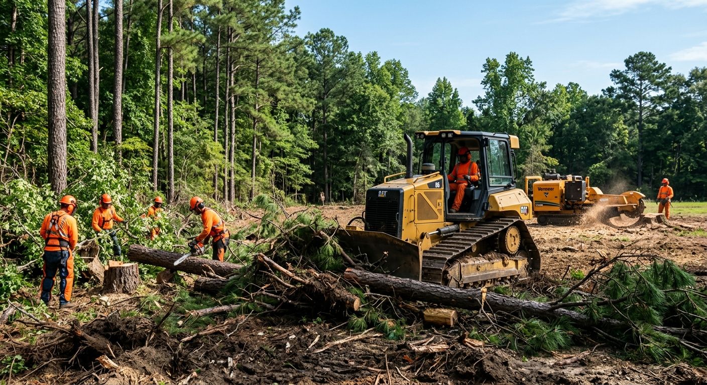 Professional arborist crew clearing land in Shreveport, Louisiana